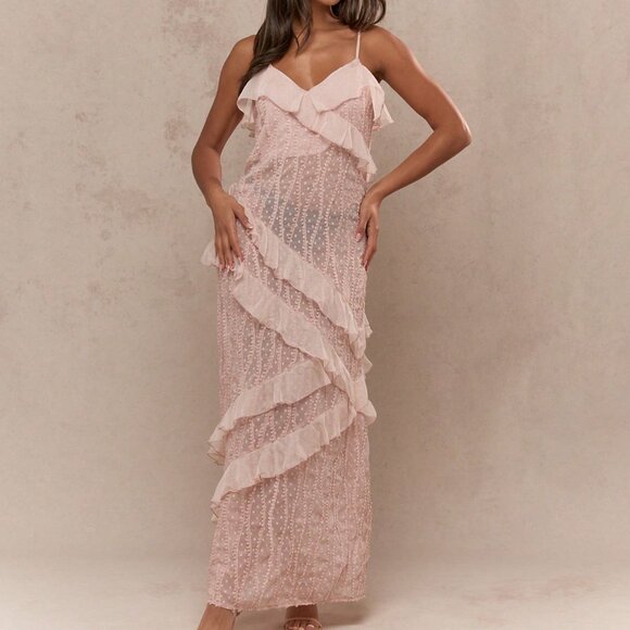 Pink Formal Women's Ruffled Chiffon Maxi Dress - Picture 4 of 4